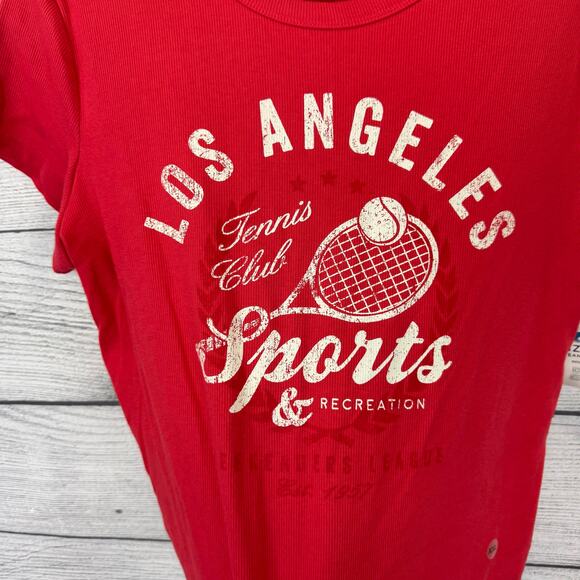 Arizona Jean Co Plus Size Red Ribbed LA Fitted Graphic Crop Tee Size XXL - Picture 3 of 7